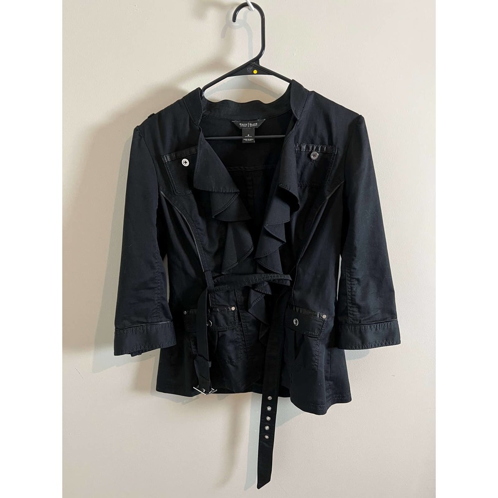 WHBM Fabulous Black Jacket Clasp Front Ruffle Neck 4